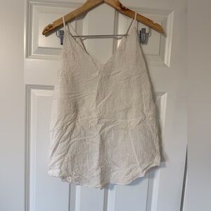 LOFT Cream Embroidered V-Neck Camisole